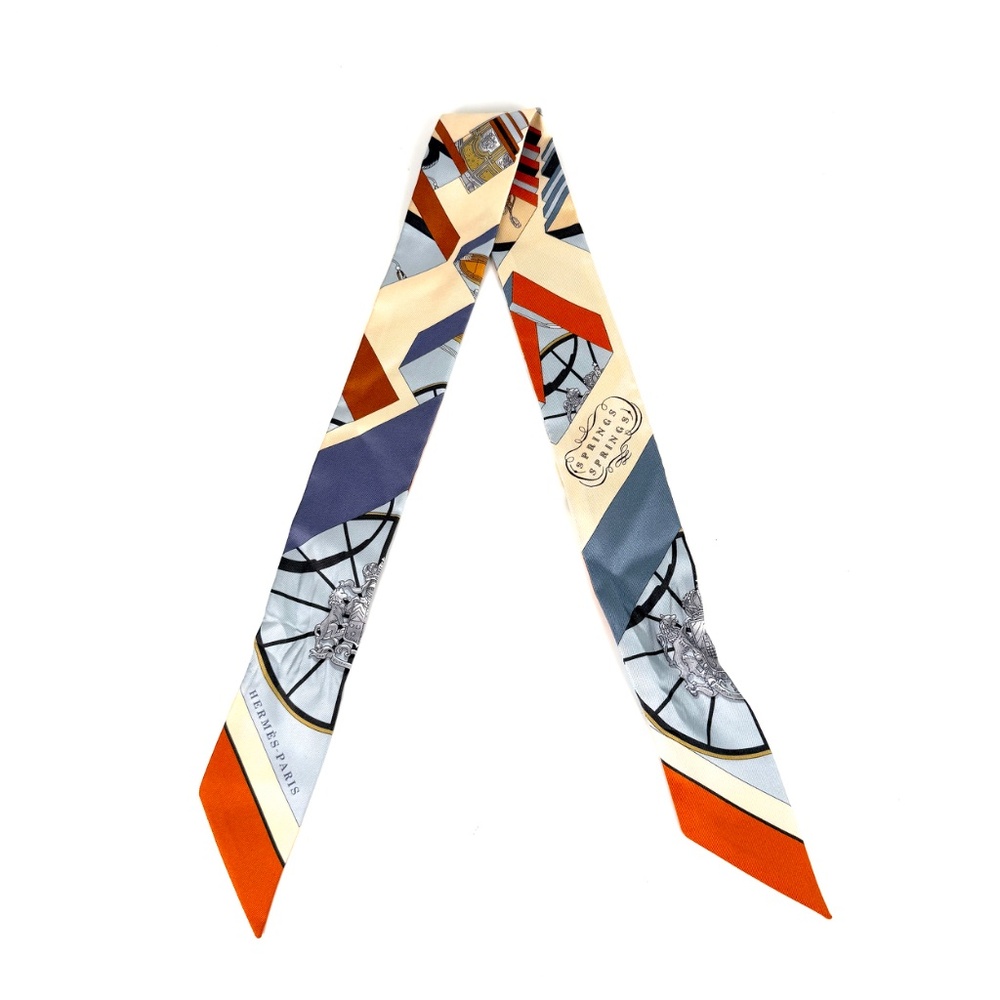 Hermes Springs Springs Blue Orange Print Silk Twilly Scarf - Picture 4 of 11